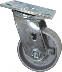 Albion - 4" Diam x 2" Wide x 5-5/8" OAH Top Plate Mount Swivel Caster - Cast Iron, 700 Lb Capacity, Roller Bearing, 4 x 4-1/2" Plate - Apex Tool & Supply
