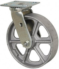 Albion - 8" Diam x 2" Wide x 9-1/2" OAH Top Plate Mount Swivel Caster - Cast Iron, 1,250 Lb Capacity, Roller Bearing, 4 x 4-1/2" Plate - Apex Tool & Supply