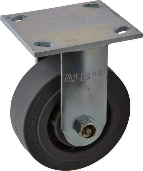 Albion - 5" Diam x 2" Wide x 6-1/2" OAH Top Plate Mount Rigid Caster - Soft Rubber, 350 Lb Capacity, Roller Bearing, 4 x 4-1/2" Plate - Apex Tool & Supply