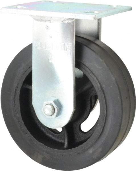 Albion - 6" Diam x 2" Wide x 7-1/4" OAH Top Plate Mount Rigid Caster - Rubber, 410 Lb Capacity, Roller Bearing, 4 x 4-1/2" Plate - Apex Tool & Supply