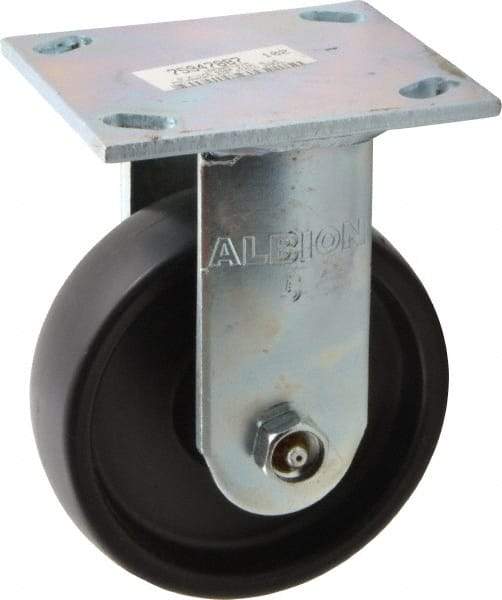 Albion - 5" Diam x 1-1/2" Wide x 6-1/2" OAH Top Plate Mount Rigid Caster - Polypropylene, 450 Lb Capacity, Roller Bearing, 4 x 4-1/2" Plate - Apex Tool & Supply