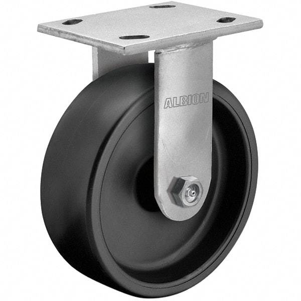 Albion - 8" Diam x 2" Wide x 9-1/2" OAH Top Plate Mount Rigid Caster - Polypropylene, 850 Lb Capacity, Roller Bearing, 4 x 4-1/2" Plate - Apex Tool & Supply