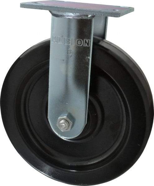 Albion - 8" Diam x 2" Wide x 9-1/2" OAH Top Plate Mount Rigid Caster - Phenolic, 1,250 Lb Capacity, Roller Bearing, 4 x 4-1/2" Plate - Apex Tool & Supply