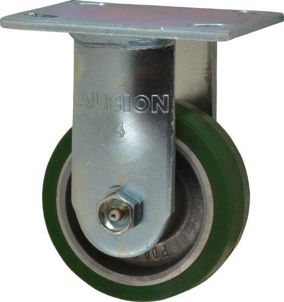 Albion - 4" Diam x 1-1/2" Wide x 5-5/8" OAH Top Plate Mount Rigid Caster - Polyurethane, 600 Lb Capacity, Roller Bearing, 4 x 4-1/2" Plate - Apex Tool & Supply