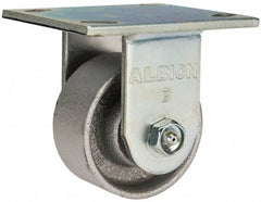 Albion - 3-1/4" Diam x 1-1/2" Wide x 4-1/4" OAH Top Plate Mount Rigid Caster - Cast Iron, 400 Lb Capacity, Roller Bearing, 4 x 4-1/2" Plate - Apex Tool & Supply