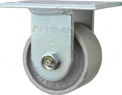 Albion - 3-1/4" Diam x 2" Wide x 4-1/4" OAH Top Plate Mount Rigid Caster - Cast Iron, 700 Lb Capacity, Roller Bearing, 4 x 4-1/2" Plate - Apex Tool & Supply