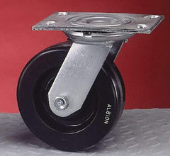 Albion - 8" Diam x 2" Wide x 10-1/8" OAH Top Plate Mount Swivel Caster - Rubber, 500 Lb Capacity, Roller Bearing, 4-1/2 x 6-1/4" Plate - Apex Tool & Supply
