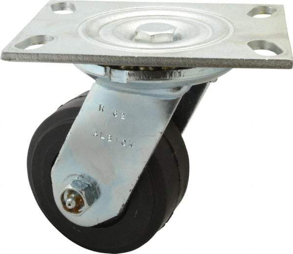 Albion - 4" Diam x 2" Wide x 5-5/8" OAH Top Plate Mount Swivel Caster - Rubber, 350 Lb Capacity, Roller Bearing, 4-1/2 x 6-1/4" Plate - Apex Tool & Supply
