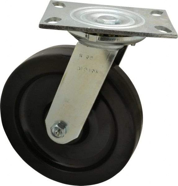 Albion - 8" Diam x 2" Wide x 10-1/8" OAH Top Plate Mount Swivel Caster - Phenolic, 1,400 Lb Capacity, Roller Bearing, 4-1/2 x 6-1/4" Plate - Apex Tool & Supply