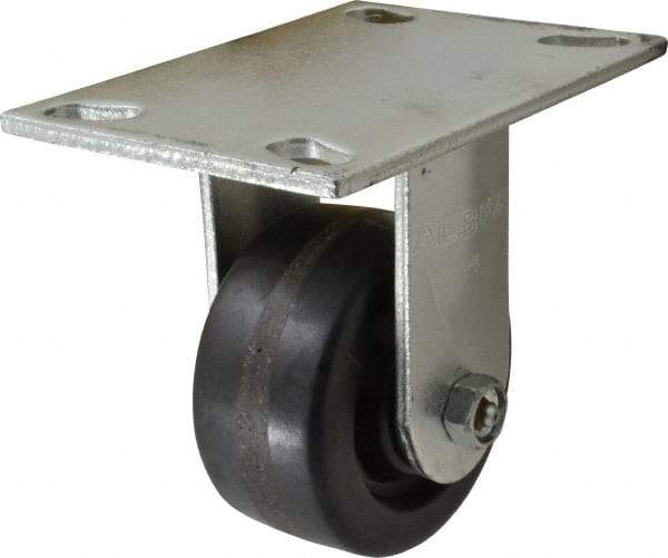 Albion - 4" Diam x 2" Wide x 5-5/8" OAH Top Plate Mount Rigid Caster - Phenolic, 1,400 Lb Capacity, Roller Bearing, 4-1/2 x 6-1/4" Plate - Apex Tool & Supply