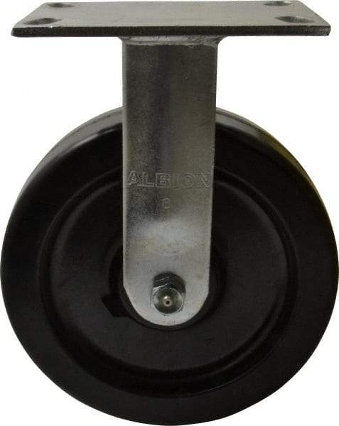 Albion - 8" Diam x 2" Wide x 10-1/8" OAH Top Plate Mount Rigid Caster - Phenolic, 1,400 Lb Capacity, Roller Bearing, 4-1/2 x 6-1/4" Plate - Apex Tool & Supply