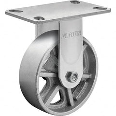 Albion - 8" Diam x 2" Wide x 10-1/8" OAH Top Plate Mount Rigid Caster - Cast Iron, 1,400 Lb Capacity, Roller Bearing, 4-1/2 x 6-1/4" Plate - Apex Tool & Supply