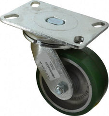 Albion - 5" Diam x 2" Wide x 6-1/2" OAH Top Plate Mount Swivel Caster - Polyurethane, 1,050 Lb Capacity, Roller Bearing, 4-1/2 x 6-1/4" Plate - Apex Tool & Supply