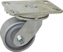 Albion - 4" Diam x 2" Wide x 5-5/8" OAH Top Plate Mount Swivel Caster - Cast Iron, 700 Lb Capacity, Roller Bearing, 4-1/2 x 6-1/4" Plate - Apex Tool & Supply