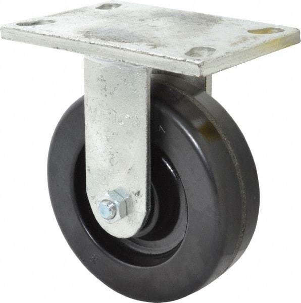 Albion - 6" Diam x 2" Wide x 7-1/2" OAH Top Plate Mount Rigid Caster - Phenolic, 1,200 Lb Capacity, Roller Bearing, 5 x 6-1/4" Plate - Apex Tool & Supply