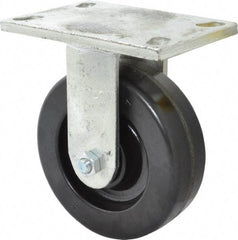 Albion - 6" Diam x 2" Wide x 7-1/2" OAH Top Plate Mount Rigid Caster - Phenolic, 1,200 Lb Capacity, Roller Bearing, 5 x 6-1/4" Plate - Apex Tool & Supply