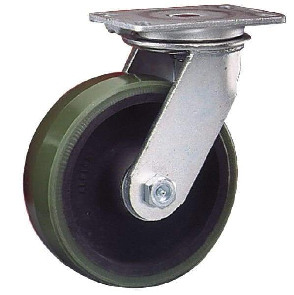 Albion - 10" Diam x 3" Wide x 11-1/2" OAH Top Plate Mount Swivel Caster - Cast Iron, 2,000 Lb Capacity, Roller Bearing, 4-1/2 x 6-1/4" Plate - Apex Tool & Supply