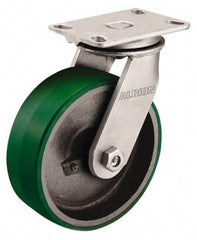 Albion - 12" Diam x 2-1/2" Wide x 13-1/2" OAH Top Plate Mount Swivel Caster - Polyurethane, 2,000 Lb Capacity, Roller Bearing, 4-1/2 x 6-1/4" Plate - Apex Tool & Supply