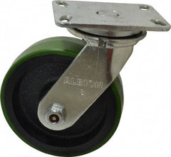 Albion - 8" Diam x 2-1/2" Wide x 10-1/8" OAH Top Plate Mount Swivel Caster - Polyurethane, 2,000 Lb Capacity, Roller Bearing, 4-1/2 x 6-1/4" Plate - Apex Tool & Supply