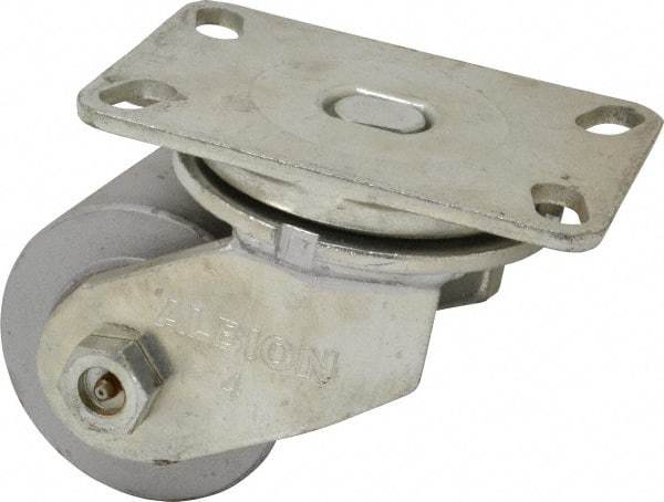 Albion - 4" Diam x 3" Wide x 5-1/2" OAH Top Plate Mount Swivel Caster - Cast Iron, 2,000 Lb Capacity, Roller Bearing, 4-1/2 x 6-1/4" Plate - Apex Tool & Supply