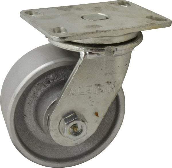 Albion - 6" Diam x 2-1/2" Wide x 7-5/8" OAH Top Plate Mount Swivel Caster - Cast Iron, 2,000 Lb Capacity, Roller Bearing, 4-1/2 x 6-1/4" Plate - Apex Tool & Supply