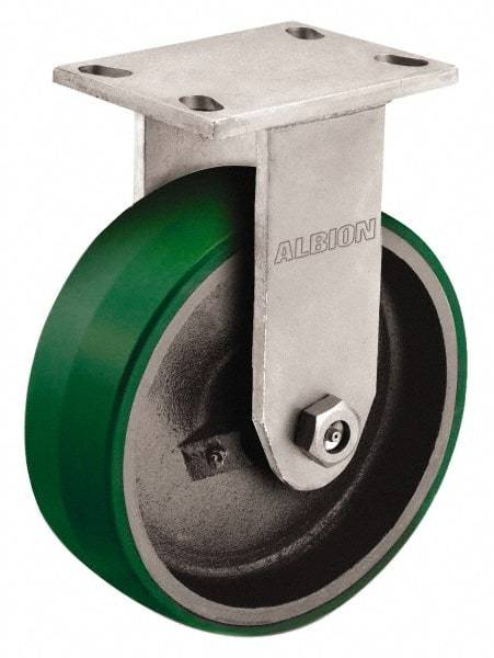 Albion - 10" Diam x 3" Wide x 11-1/2" OAH Top Plate Mount Rigid Caster - Polyurethane, 2,000 Lb Capacity, Roller Bearing, 5 x 6-1/4" Plate - Apex Tool & Supply