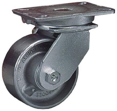 Albion - 10" Diam x 3" Wide x 12-1/2" OAH Top Plate Mount Swivel Caster - Phenolic, 2,900 Lb Capacity, Roller Bearing, 5-1/4 x 7-1/4" Plate - Apex Tool & Supply