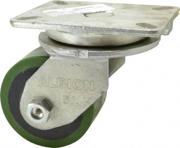 Albion - 5" Diam x 3" Wide x 7" OAH Top Plate Mount Swivel Caster - Polyurethane, 1,530 Lb Capacity, Roller Bearing, 5-1/4 x 7-1/4" Plate - Apex Tool & Supply