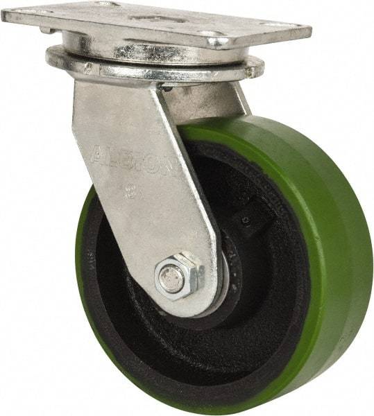 Albion - 8" Diam x 3" Wide x 10-1/2" OAH Top Plate Mount Swivel Caster - Polyurethane, 2,520 Lb Capacity, Roller Bearing, 5-1/4 x 7-1/4" Plate - Apex Tool & Supply