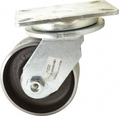 Albion - 6" Diam x 2-1/2" Wide x 8" OAH Top Plate Mount Swivel Caster - Forged Steel, 3,500 Lb Capacity, Roller Bearing, 5-1/4 x 7-1/4" Plate - Apex Tool & Supply