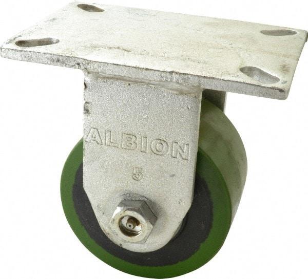 Albion - 5" Diam x 3" Wide x 7" OAH Top Plate Mount Rigid Caster - Polyurethane, 1,530 Lb Capacity, Roller Bearing, 5 x 7-1/4" Plate - Apex Tool & Supply