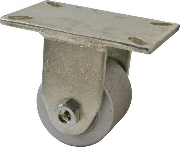 Albion - 4" Diam x 3" Wide x 6" OAH Top Plate Mount Rigid Caster - Cast Iron, 2,000 Lb Capacity, Roller Bearing, 5 x 7-1/4" Plate - Apex Tool & Supply