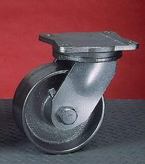 Albion - 8" Diam x 4" Wide x 10-1/2" OAH Top Plate Mount Swivel Caster - Cast Iron, 4,000 Lb Capacity, Tapered Roller Bearing, 6-1/2 x 7-1/2" Plate - Apex Tool & Supply