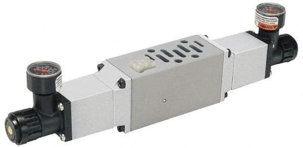 Parker - Zinc Sandwich/Manifold Regulator - 5 to 125 psi Range, 125 Max psi Supply Pressure, 1/4" Gauge Port Thread, 4-1/2" Wide x 10" High - Apex Tool & Supply