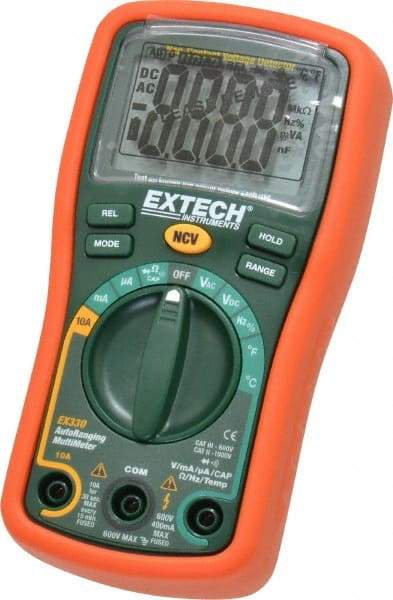 Extech - EX330, CAT III, 600 VAC/VDC, Digital Auto Ranging Multimeter - 40 mOhm, Measures Voltage, Capacitance, Current, Frequency, Resistance, Temperature - Apex Tool & Supply