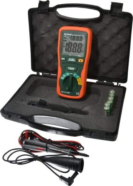 Extech - Digital LCD Display, 2,000 Megohm Electrical Insulation Resistance Tester & Megohmmeter - 1,000 VAC Max Test Voltage, Powered by 1.5V AA Battery - Apex Tool & Supply