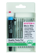 27 Piece - System 4 Micro Bit Interchangeable Set - #75991 - Includes: Handle and Slotted; Phillips; Torx®; Hex Inch Micro Bits. 105mm Bit Extension - In Compact Fold Out Box - Apex Tool & Supply