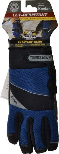 Youngstown - Size XL (10), ANSI Cut Lvl 4, Puncture Lvl 3, Abrasion Lvl 4, Kevlar Cut & Puncture Resistant Gloves - Kevlar/Micro Fleece Lining, Hook & Loop Cuff, Blue/Black, Paired - Apex Tool & Supply
