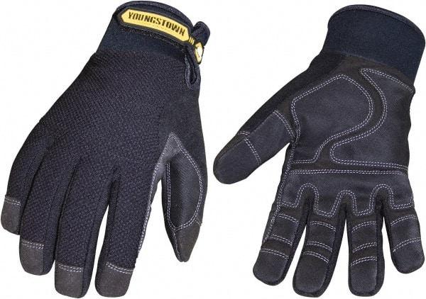 Youngstown - Size L (9) Synthetic Suede Cold Protection & Waterproof Work Gloves - For Mechanic's & Lifting, Uncoated, Hook & Loop Cuff, Full Fingered, Black, Paired - Apex Tool & Supply