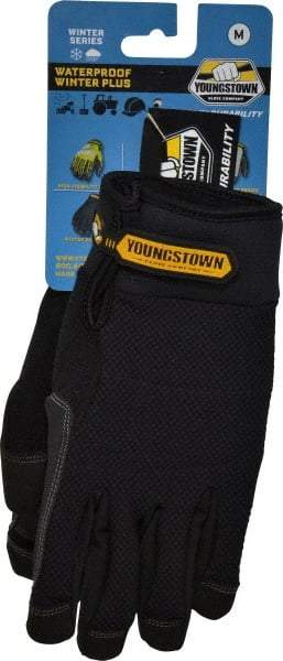 Youngstown - Size M (8) Synthetic Suede Cold Protection & Waterproof Work Gloves - For Mechanic's & Lifting, Uncoated, Hook & Loop Cuff, Full Fingered, Black, Paired - Apex Tool & Supply