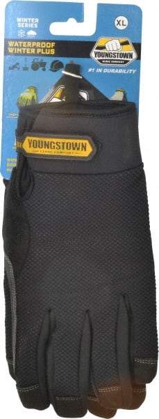 Youngstown - Size XL (10) Synthetic Suede Cold Protection & Waterproof Work Gloves - For Mechanic's & Lifting, Uncoated, Hook & Loop Cuff, Full Fingered, Black, Paired - Apex Tool & Supply