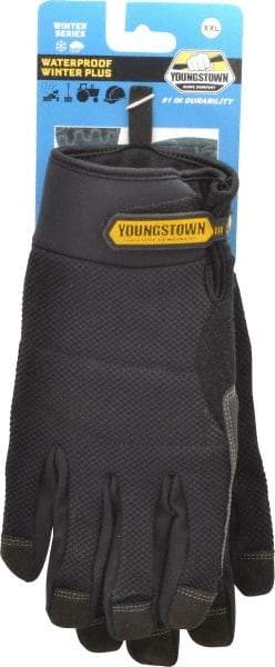 Youngstown - Size 2XL (11) Synthetic Suede Cold Protection & Waterproof Work Gloves - For Mechanic's & Lifting, Uncoated, Hook & Loop Cuff, Full Fingered, Black, Paired - Apex Tool & Supply