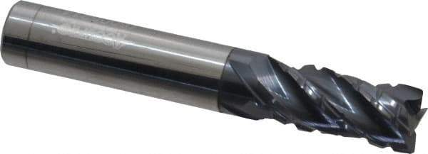 Accupro - 7/16" Diam, 1" LOC, 4 Flute Solid Carbide Corner Chamfer Roughing End Mill - AlTiN Finish, 2-3/4" OAL, 7/16" Shank Diam, Single End, 30° Helix - Apex Tool & Supply