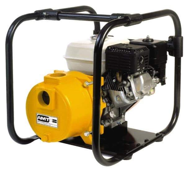 American Machine & Tool - 5.5 HP, 3,600 RPM, 2 Port Size, 1 Solids Handling, Honda OHV, Self Priming Engine Pump - Cast Iron, 3.8 Quart Tank Size, Buna-N and Silicon Carbide Shaft Seal, Stainless Steel Shaft Sleeve - Apex Tool & Supply