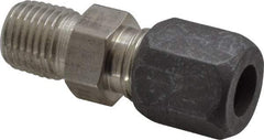 Made in USA - 3/8" OD, Grade 316Stainless Steel Male Connector - -75 to 750°F, 5/8" Hex, Comp x MPT Ends - Apex Tool & Supply