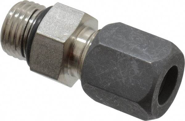 Made in USA - 3/8" OD, Grade 316Stainless Steel Male Connector - -75 to 750°F, 11/16" Hex, Comp x Straight Thread O-Ring Ends - Apex Tool & Supply