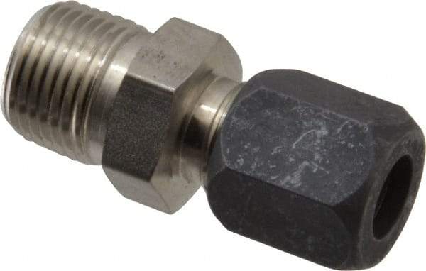 Made in USA - 3/8" OD, Grade 316Stainless Steel Male Connector - -75 to 750°F, 3/4" Hex, Comp x MPT Ends - Apex Tool & Supply
