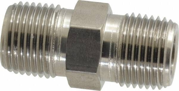 Made in USA - 1/2" Grade 316 Stainless Steel Pipe Hex Nipple - MNPTF x MNPTF End Connections - Apex Tool & Supply