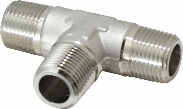 Made in USA - 3/8" Grade 316 Stainless Steel Pipe Tee - MNPTF x MNPTF x MNPTF End Connections - Apex Tool & Supply