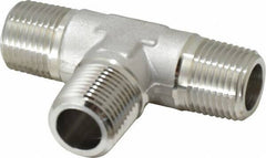 Made in USA - 3/8" Grade 316 Stainless Steel Pipe Tee - MNPTF x MNPTF x MNPTF End Connections - Apex Tool & Supply